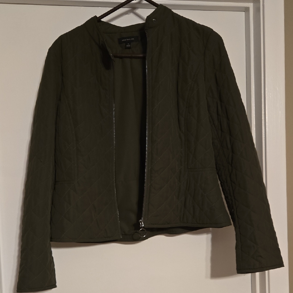 Ann Taylor Olive Quilted Utility Jacket